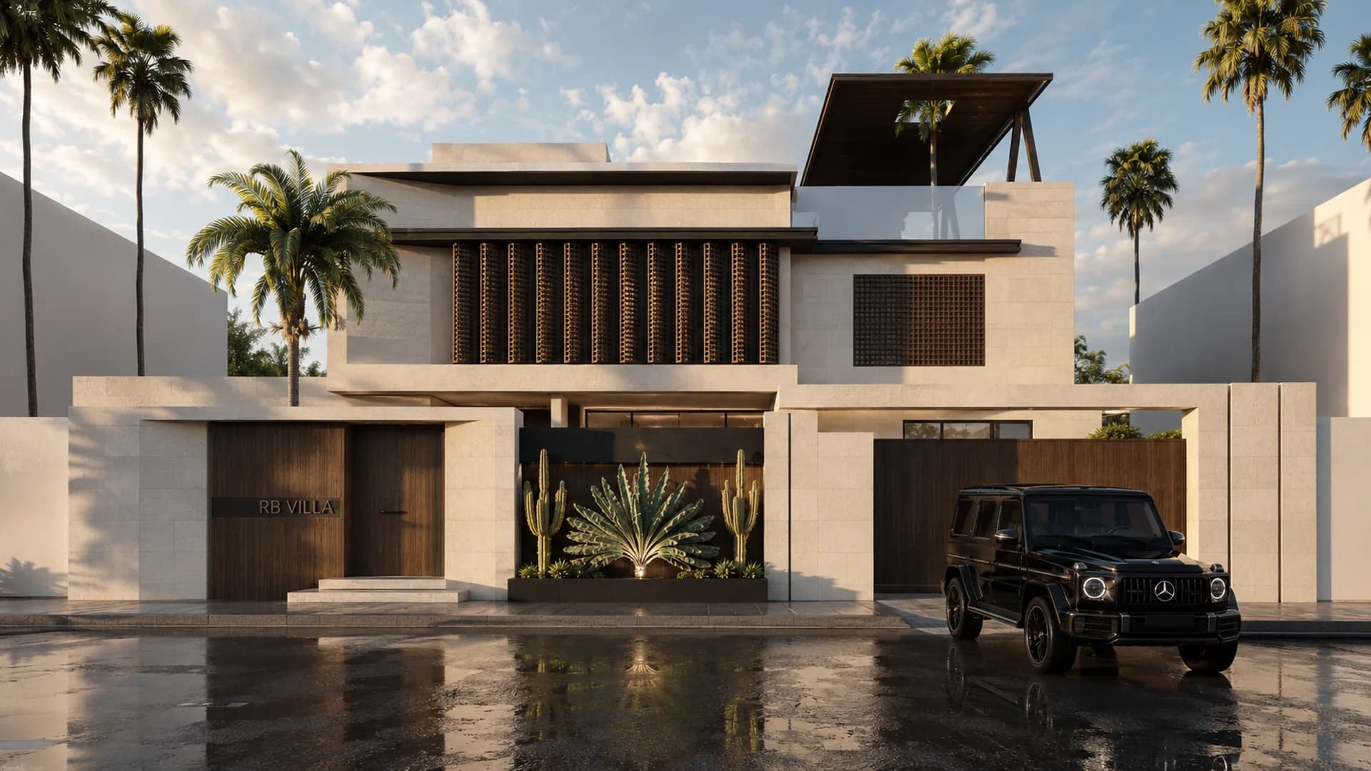 Architectural render of a modern BRU CO. residential villa in Jeddah, Saudi Arabia